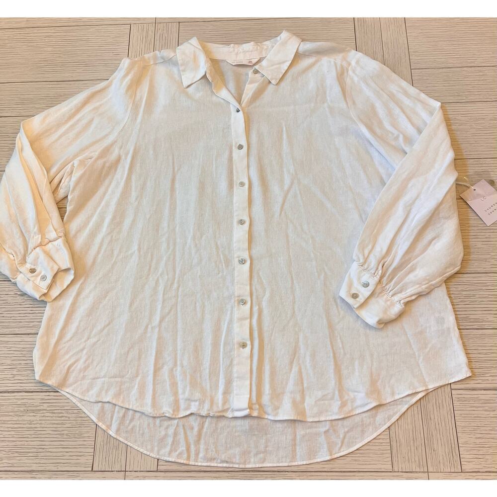 NWT Lauren Conrad linen blend button‎ down off white blouse. Size XXL